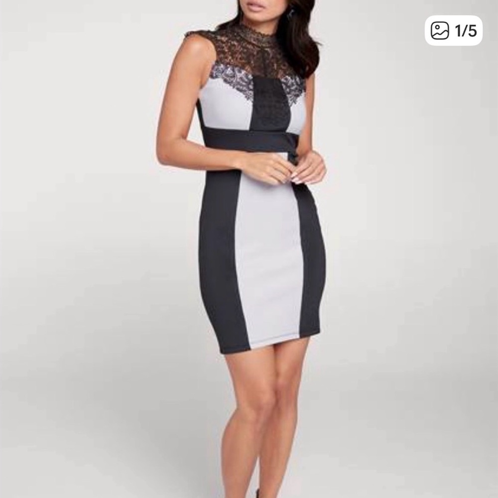Ellen Tracy Black and White Lace Midi Dress